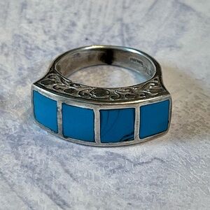 Vintage .925 TMA Thailand Turquoise Sterling Silver Statement Ring